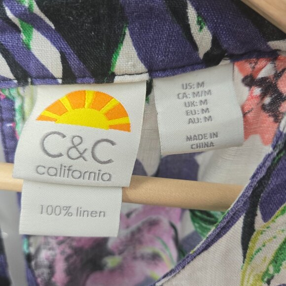 C&C California Floral Tropical 100% Linen Sheath Sleeveless Mini Dress - Picture 11 of 13